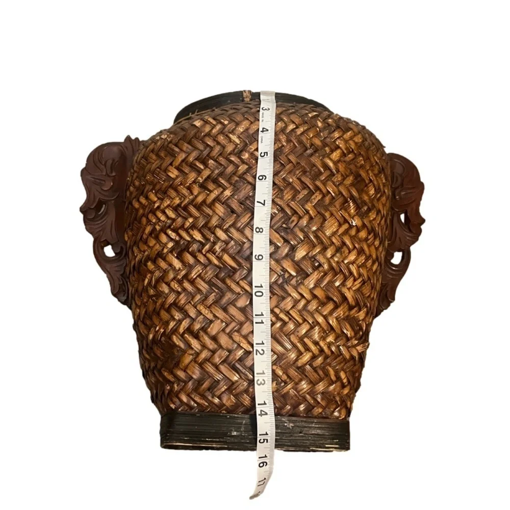 Vintage Old‎ Rattan Betel Nut Gathering Basket, with wooden Handles